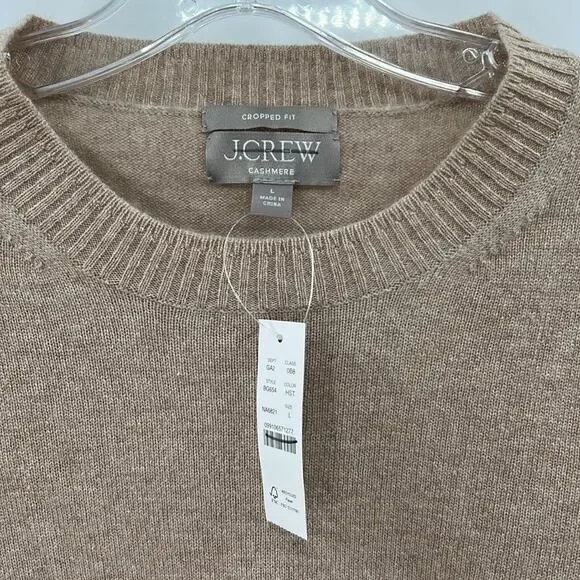 J. Crew Shrunken Cropped 100% Cashmere Sweater - Tan - Large - NWOT - Picture 3 of 6